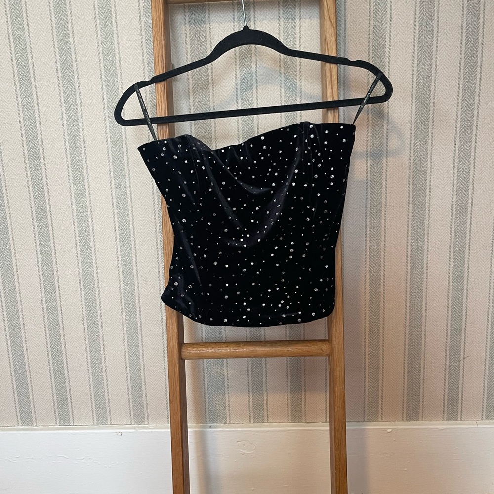 SCOTT MCCLINTOCK Millennium 2000 Y2K Black Velvet Sparkle Tube Top Zip Up Back M